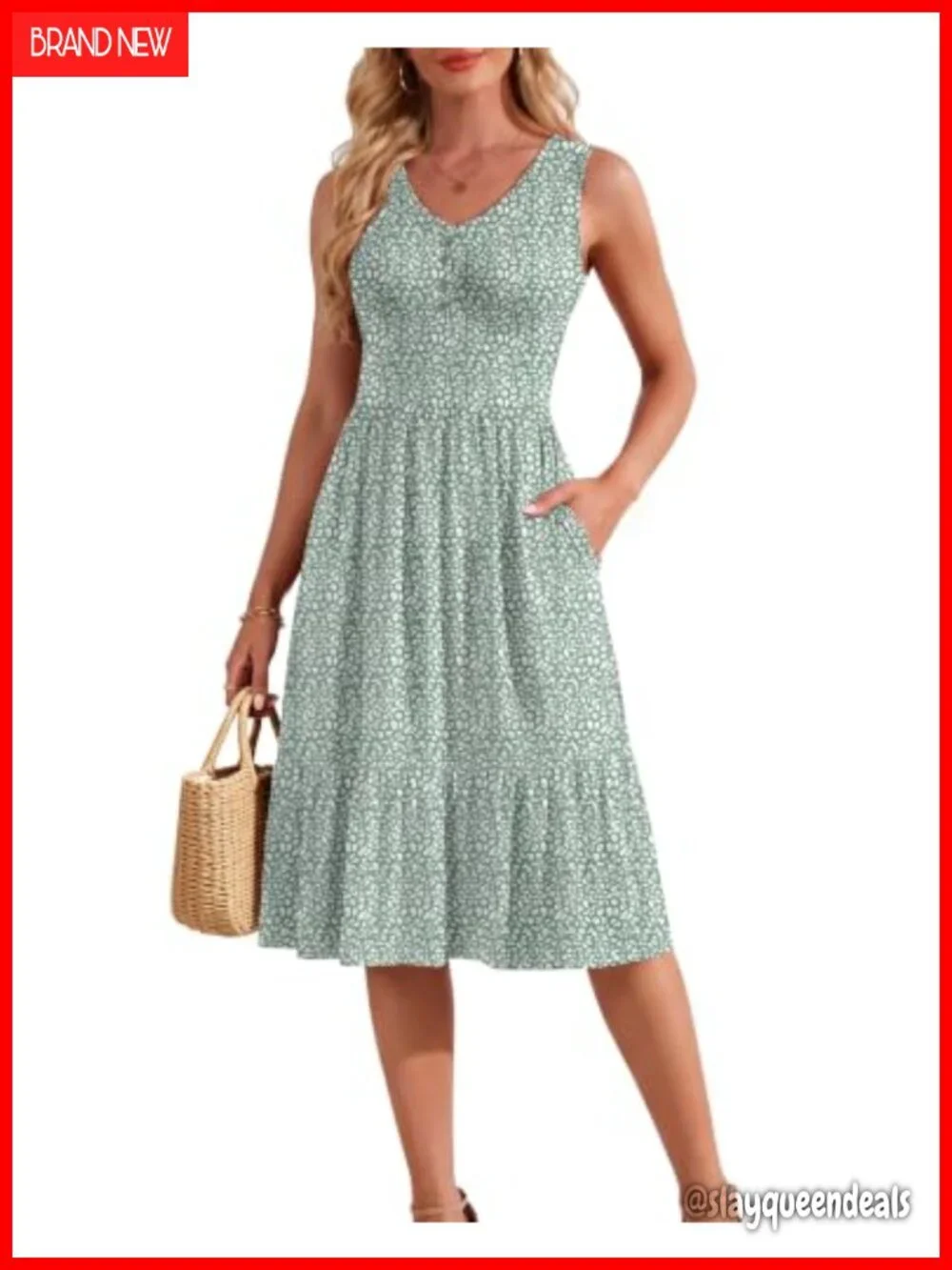 Sleeveless Button Down V-Neck Midi Sundress with Pockets